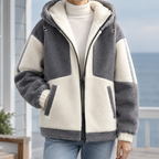 Men's gray fleece jacket with drawcord hood