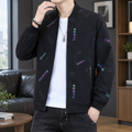 Men's black printed bomber jacket with ribbed trims