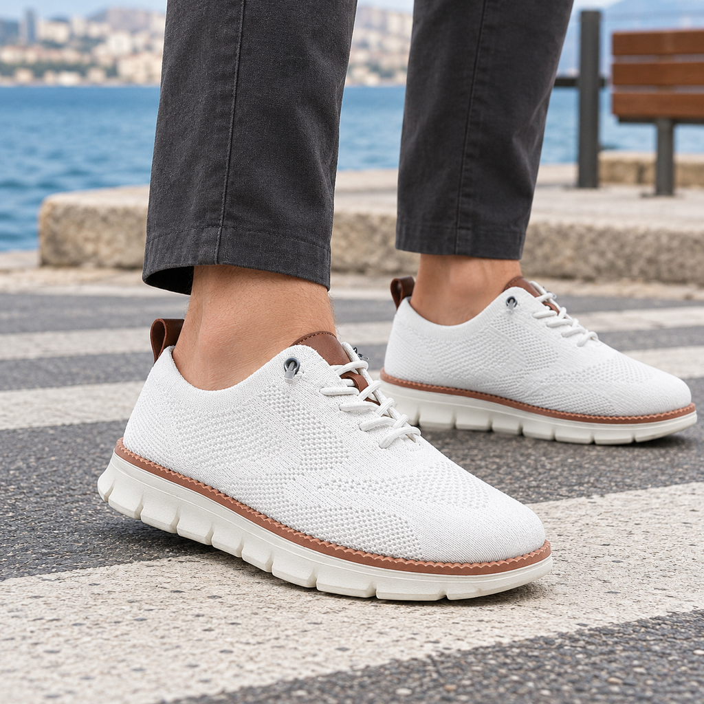 Men's white knitted casual trainers
