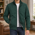 Men's green stand collar zip jacket with ribbed cuffs