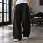 Men's wine red pleated wide leg trousers