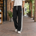 Men's black straight leg ribbed trousers with side stripes