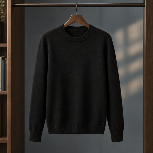 Man wearing a black crew neck jumper