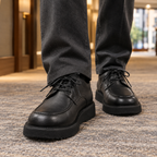 Men's black leather look platform derby shoes