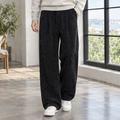 Men's ribbed wide leg trousers in black with pleated front