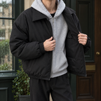 Men's black cotton padded puffer jacket with zip front