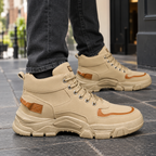 Men's khaki leather high-top chunky trainers