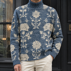 Men's floral print turtleneck knit jumper