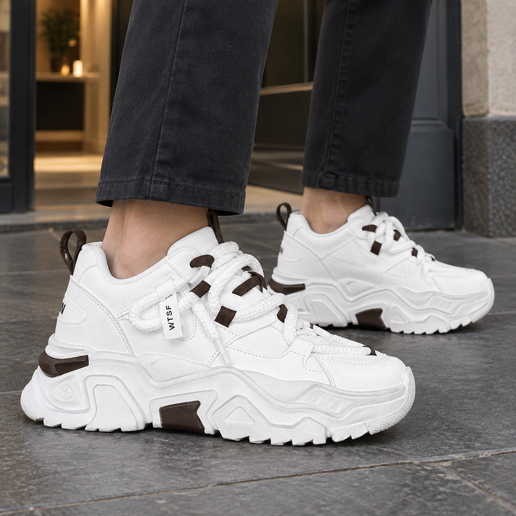 Men's grey and white chunky lace-up trainers