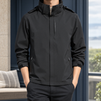 Black men's hooded jacket with high collar