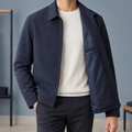 Men's navy blue zip jacket with pointed collar