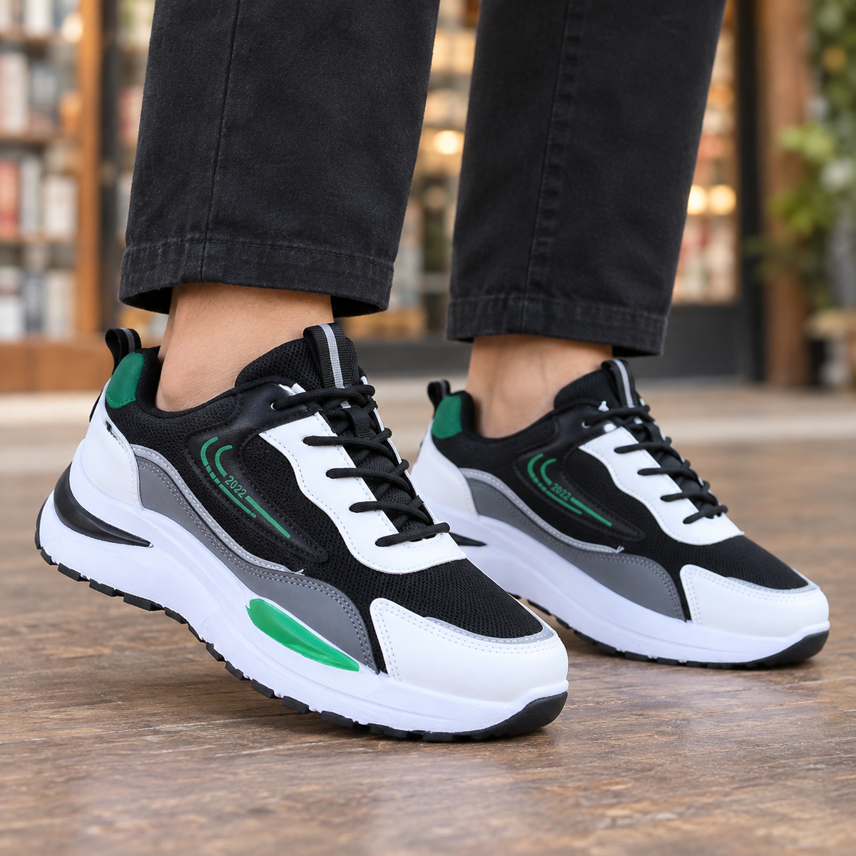 Men's black and green colourblock chunky trainers