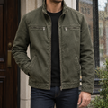 Men's black washed cotton blend jacket with stand collar