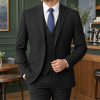 Men's black three piece tailored suit