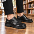 Men's black leather derby shoes with round toe