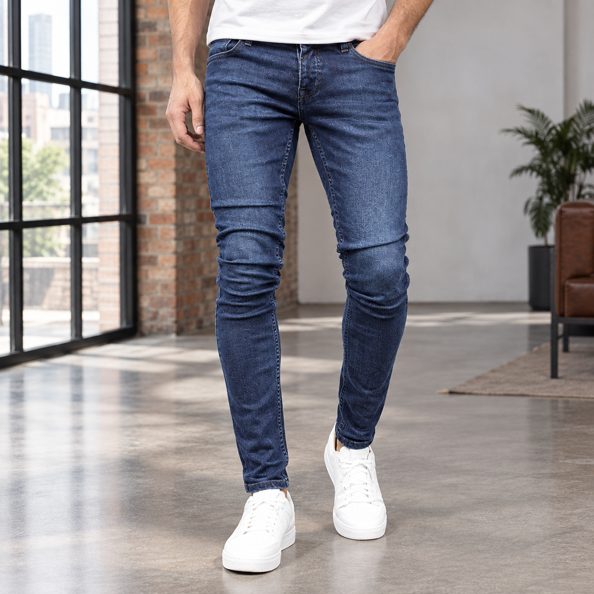 Men's dark blue skinny denim jeans