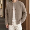 Men's brown wool blend baseball jacket with snap front