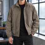 Men's khaki cotton padded zip jacket with elasticated cuffs