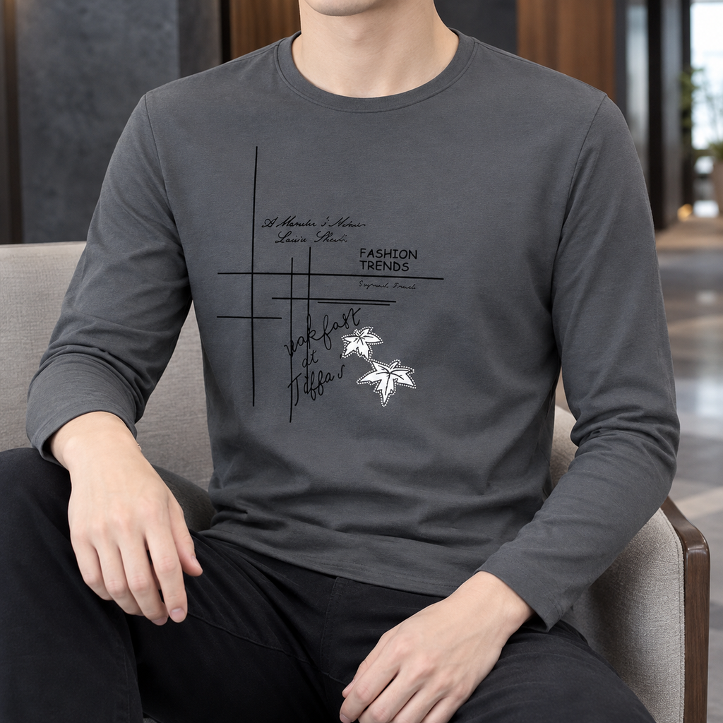White long sleeve silk-touch crew neck top for men