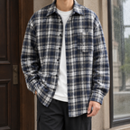 Men's black relaxed check overshirt with chest pocket