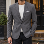Men's navy blue tailored slim fit blazer with notched lapels