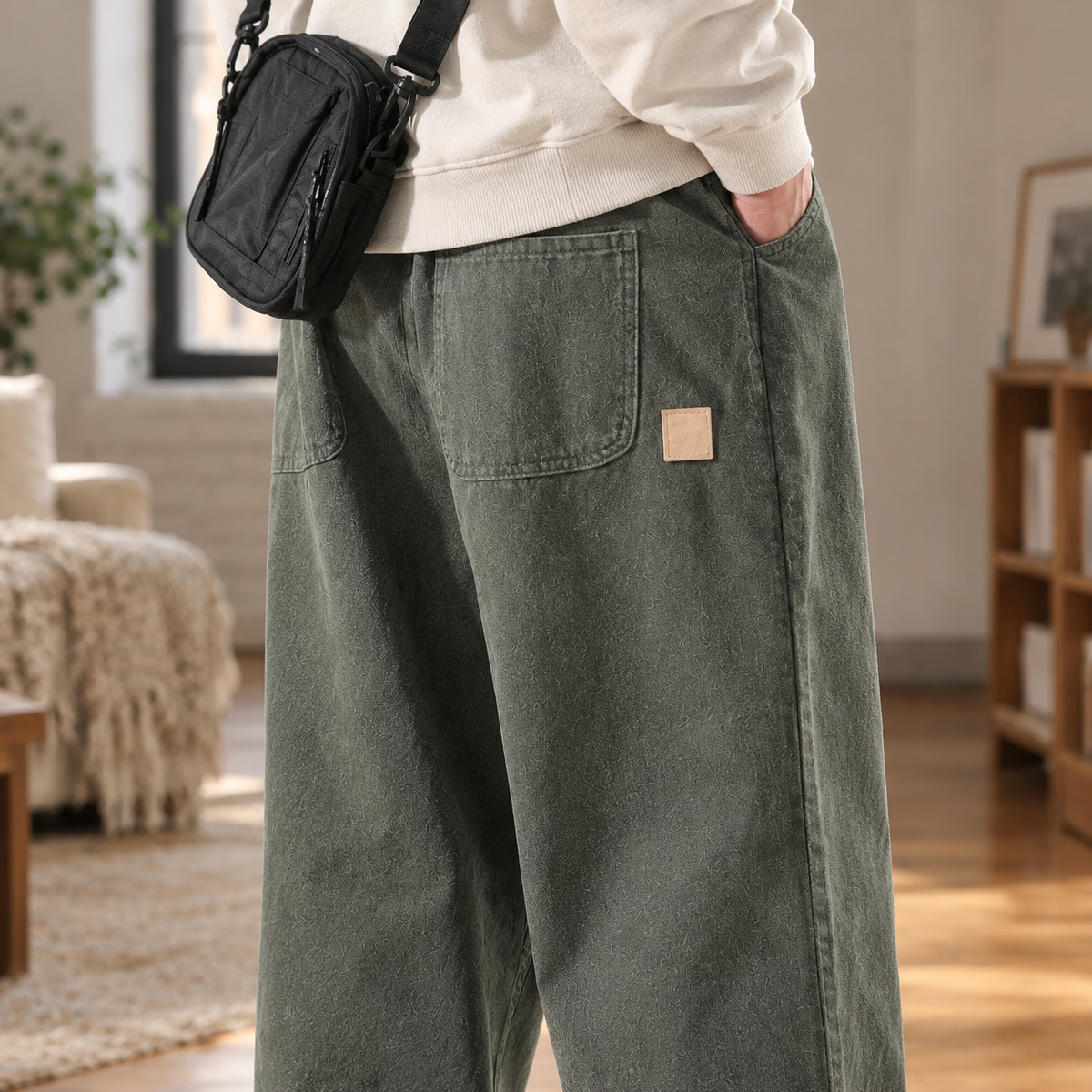 Men's Wide Leg Trousers – Elasticated Waist Relaxed Fit