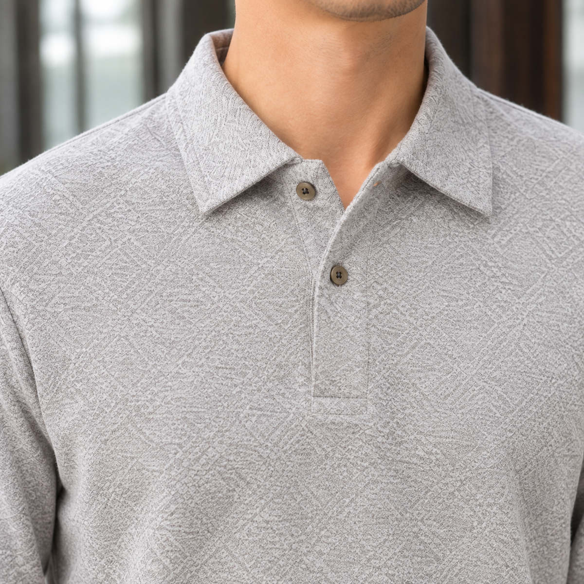 Men's Long Sleeve Knitted Polo Shirt – Textured Top