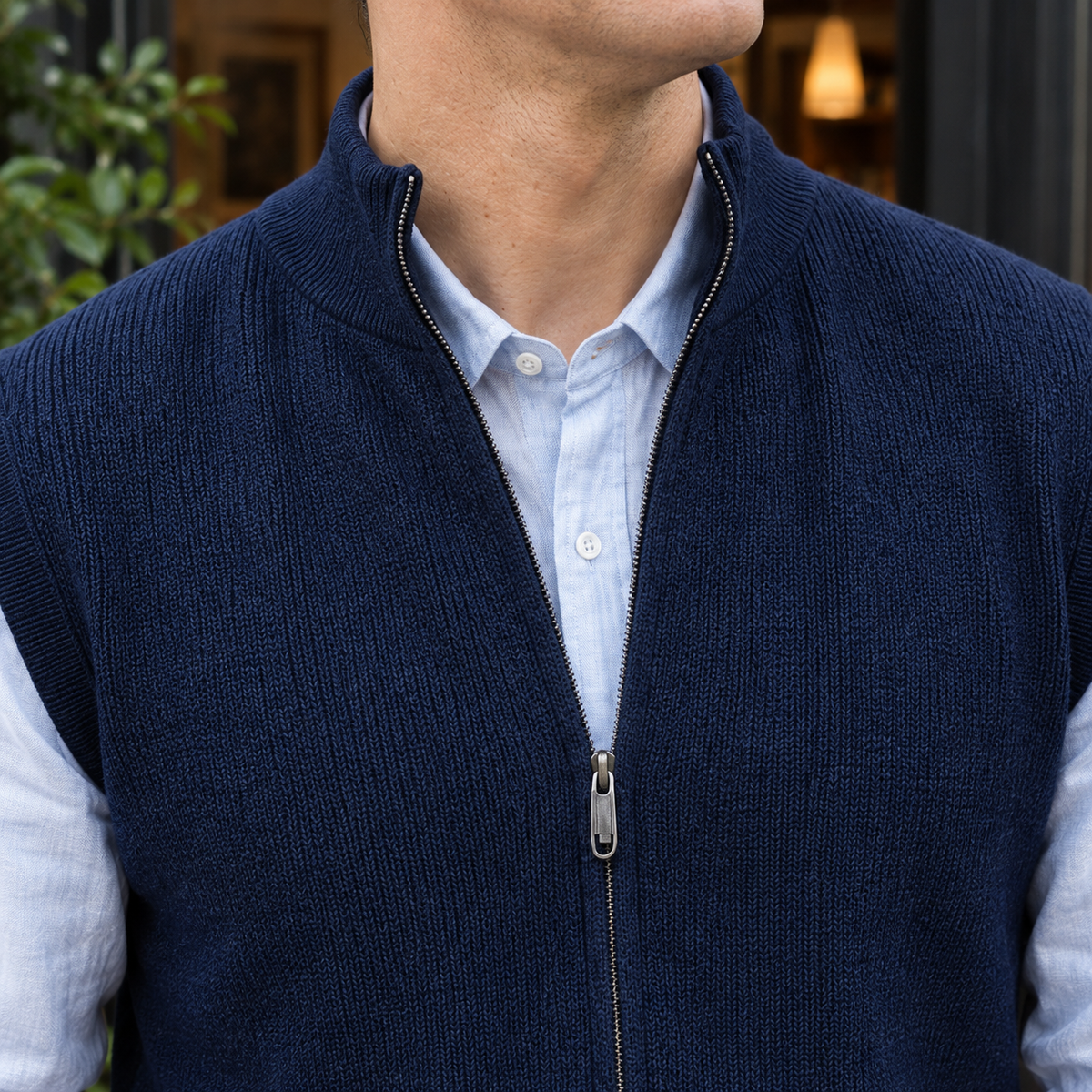 Men's Ribbed Knit Zip Vest – Sleeveless Layering Knitwear