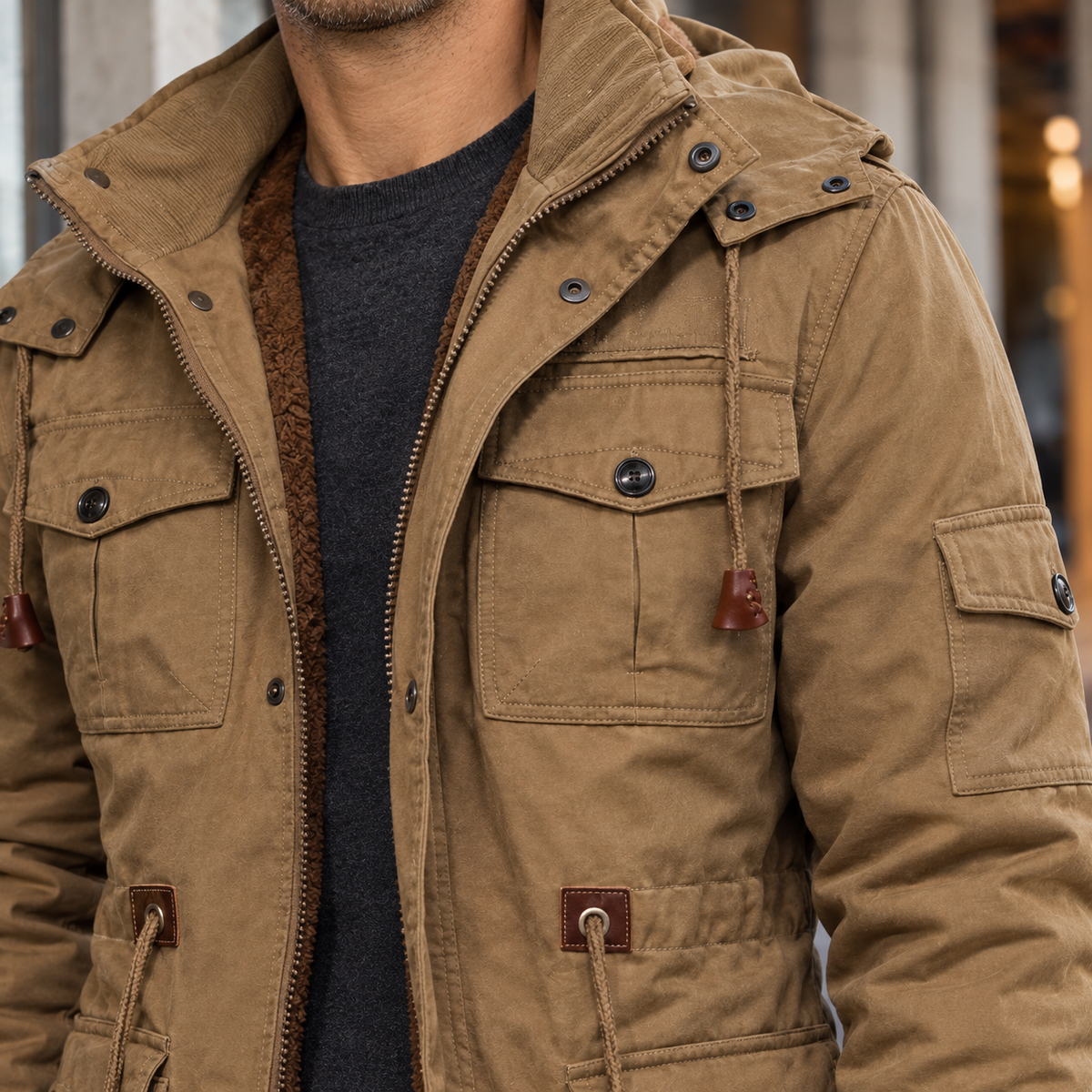 Men's Utility Jacket with Detachable Hood – Winter Jacket
