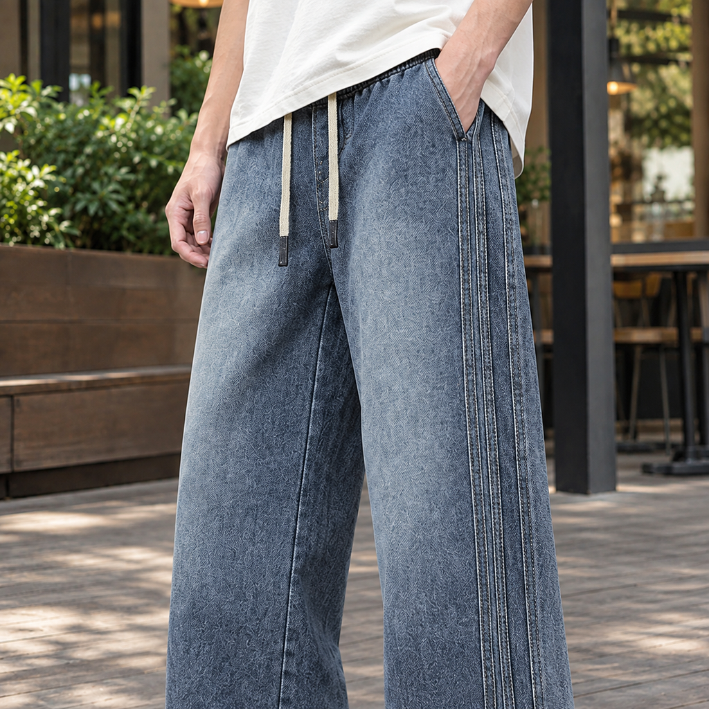 Men's Relaxed Wide Leg Jeans – Drawstring Waist Denim