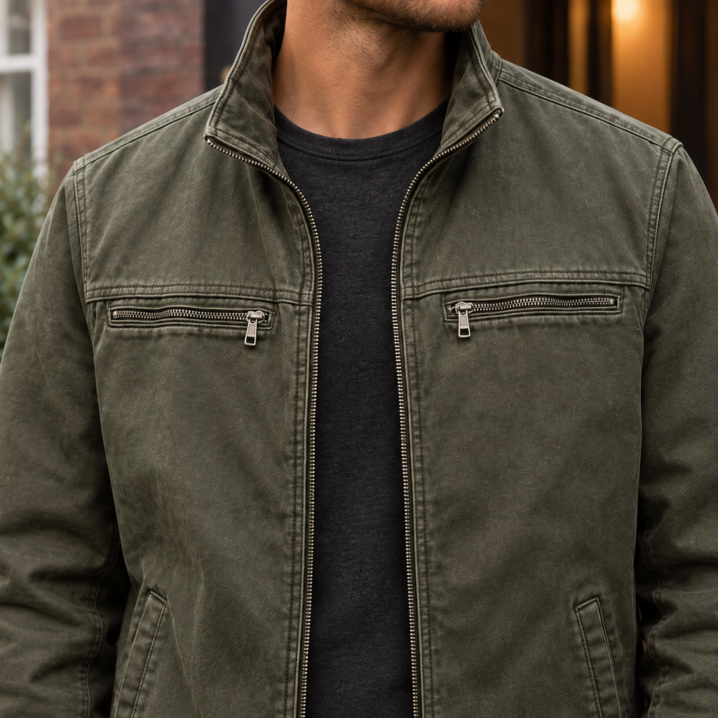 Men's Leather-Look Jacket – Four Pocket Utility Style