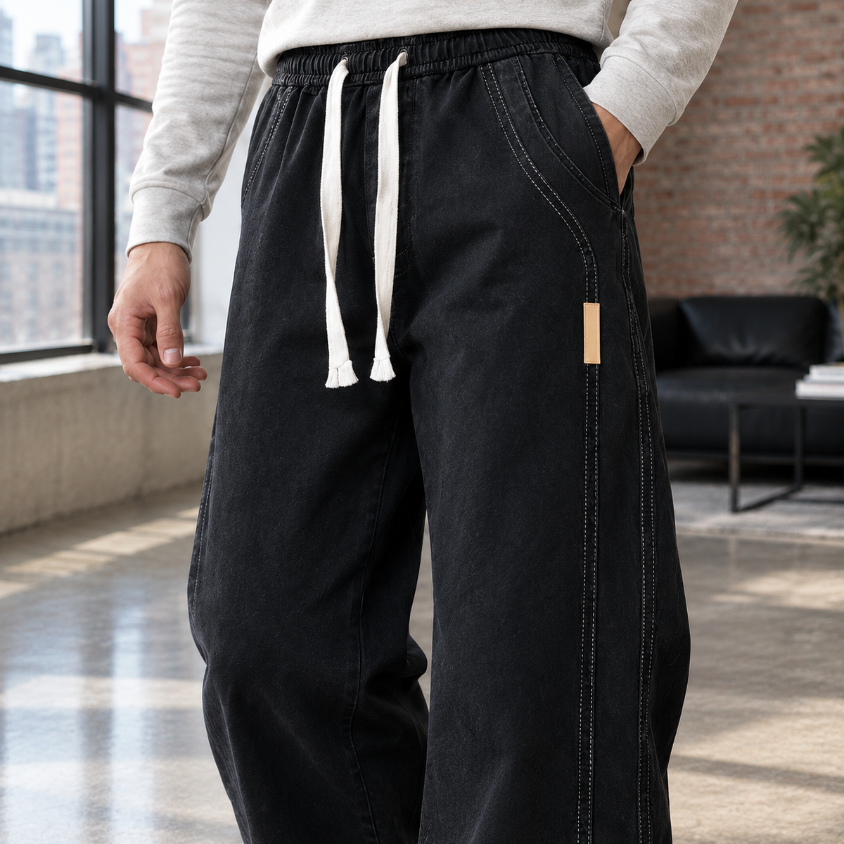 Men's Wide Leg Cotton Trousers – Relaxed Fit Trousers