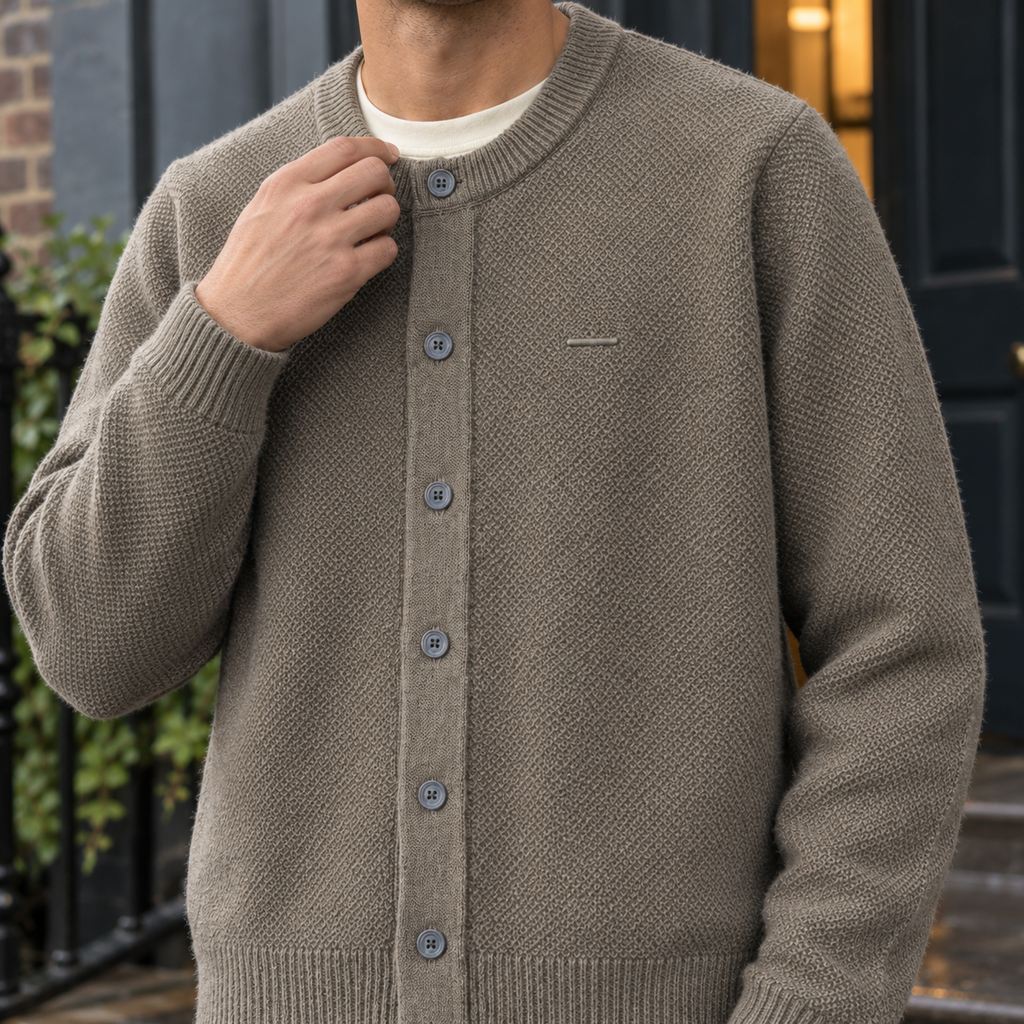 Men's Textured Knit Cardigan – Button Front Winter Cardigan