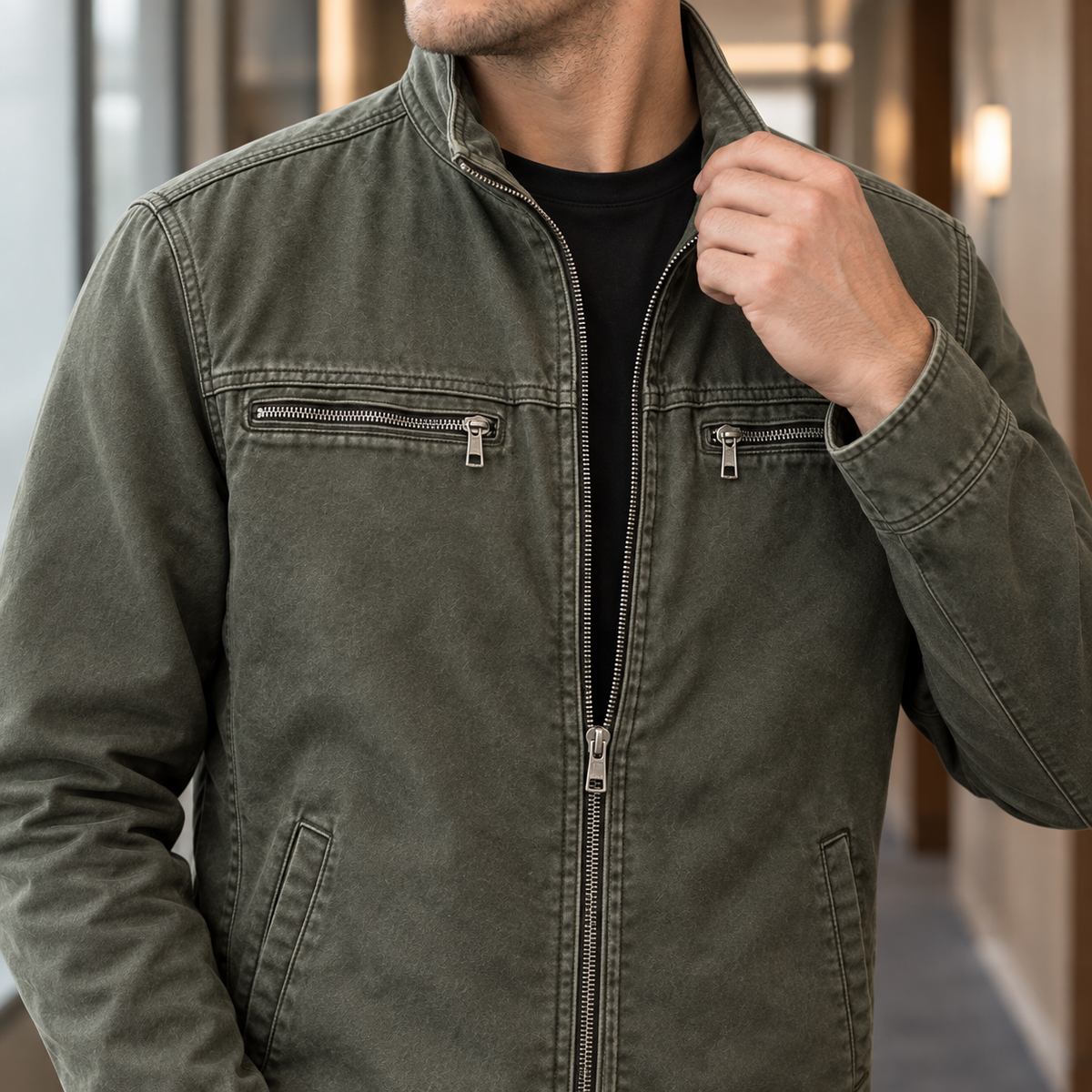Men's Washed Cotton Utility Jacket – Winter Jacket