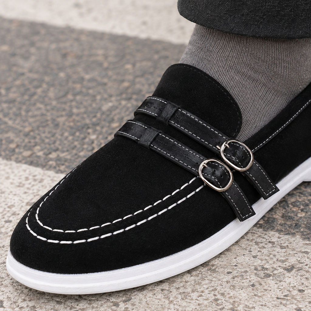 Men's Suede Loafers with Buckle Detail – Smart Casual Shoes