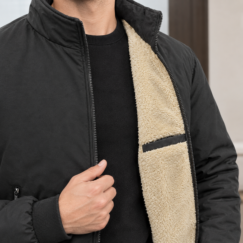 Men's Stand Collar Jacket with Plush Lining – Winter Jacket