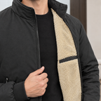 Men's Stand Collar Jacket with Plush Lining – Winter Jacket