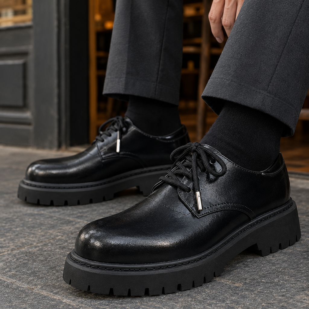 Men's Lug Sole Leather Look Derby Shoes – Smart Casual Shoes