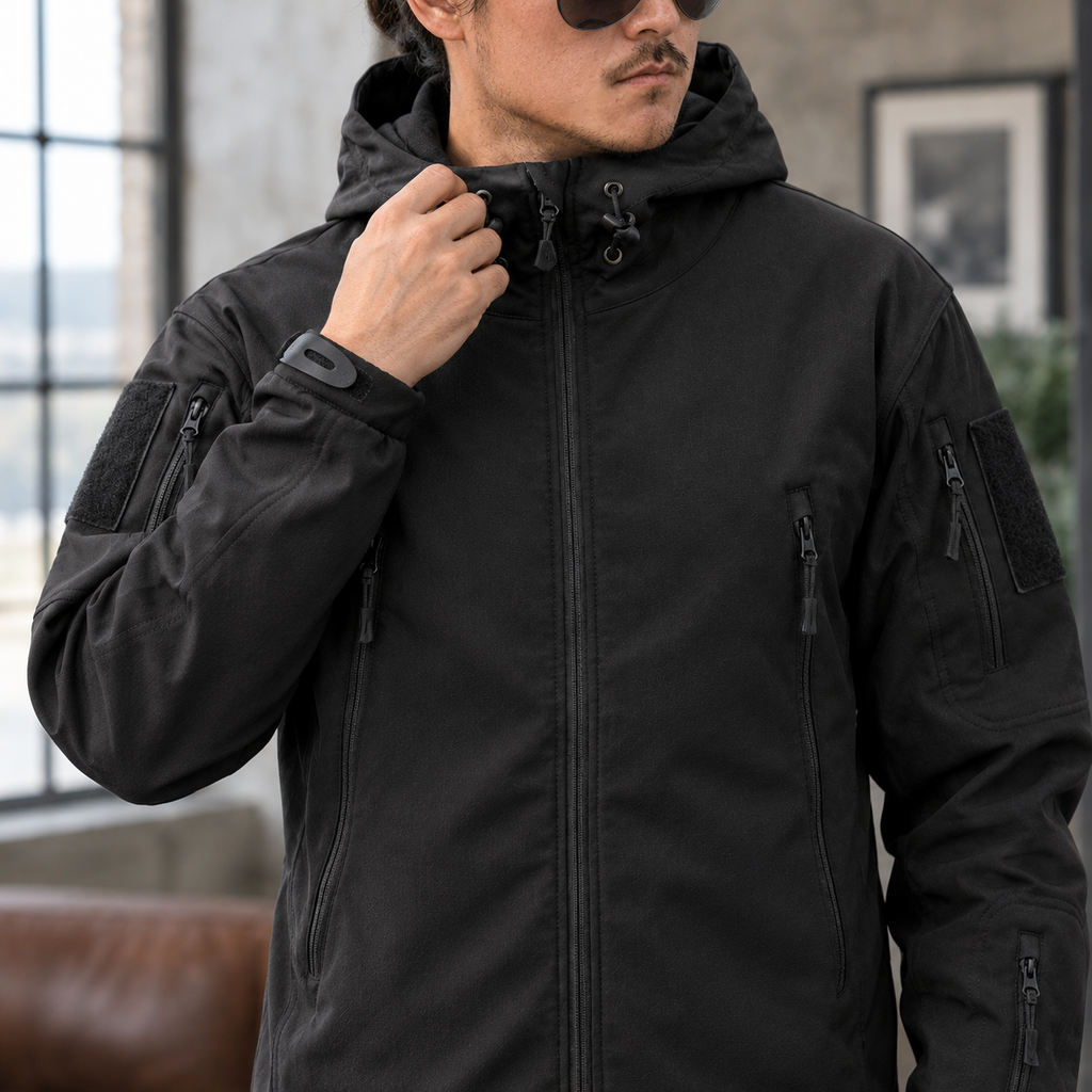 Men's Hooded Tactical Jacket – Soft Woven Winter Jacket