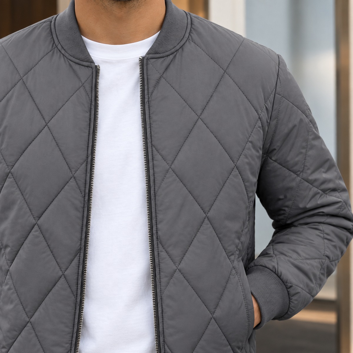 Men's Quilted Bomber Jacket – Padded Winter Jacket