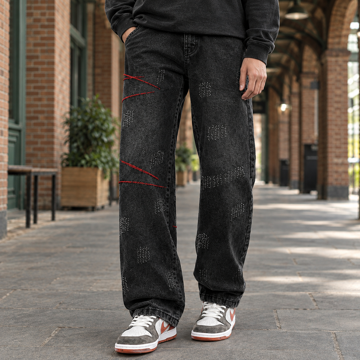 Men's Distressed Straight Leg Jeans – Washed Denim Jeans