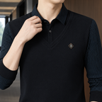 Men's Striped Long Sleeve Layered Polo Shirt