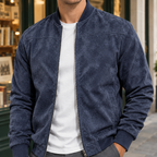 Men's Suede Bomber Jacket – Ribbed Collar Jacket