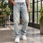 Men's Loose Straight Leg Jeans – Washed Denim Jeans