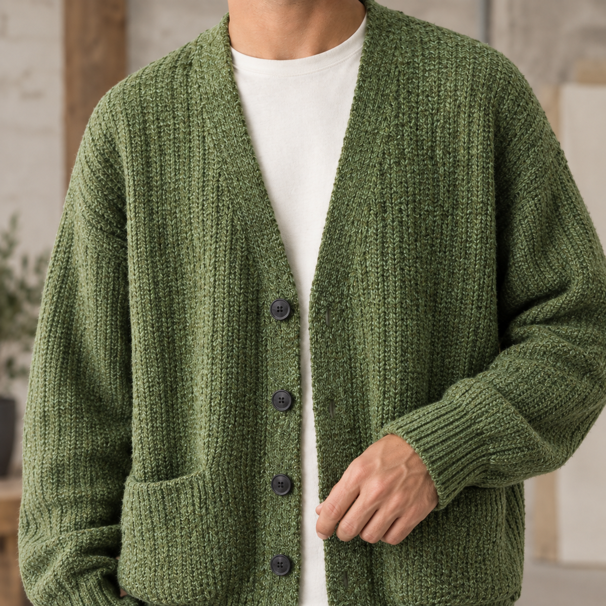 Men's Ribbed Knit Cardigan – Button Front Layer