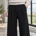 Men's Ribbed Wide Leg Trousers – Pleated Front Trousers