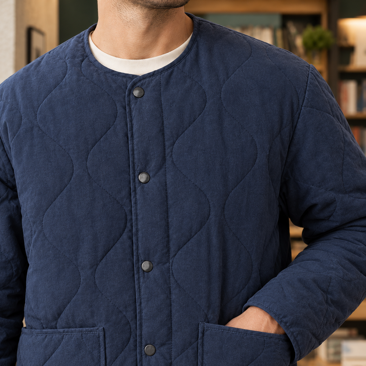 Men's Quilted Collarless Jacket – Winter Jacket