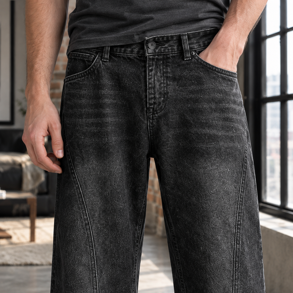 Men's Wide Leg Denim Jeans – Mid Rise Washed Fit