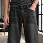 Men's Wide Leg Denim Jeans – Mid Rise Washed Fit