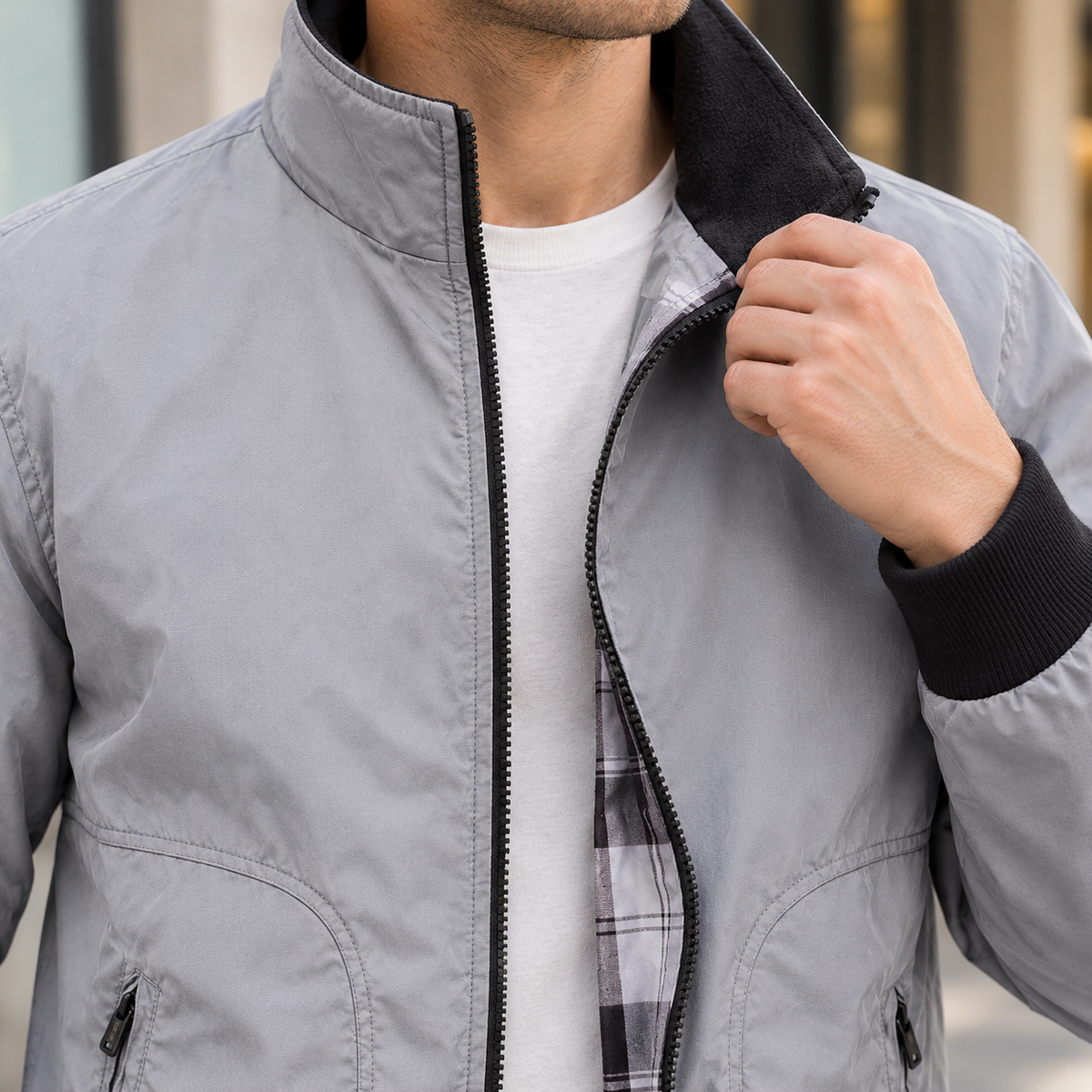 Men's Zip Jacket with Plaid Lining – Winter Jacket